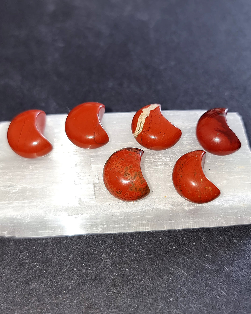 Red Jasper Crystal Mini Moon - Carved Stone for Grounding, Root Chakra & Inner Strength