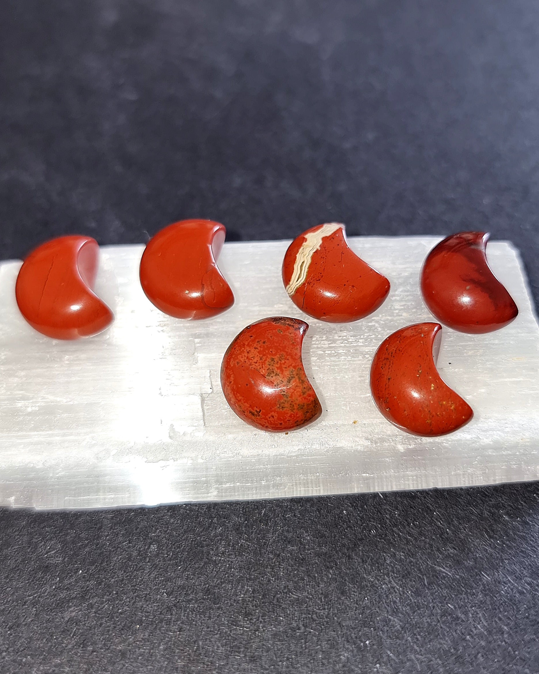 Red Jasper Crystal Mini Moon - Carved Stone for Grounding, Root Chakra & Inner Strength