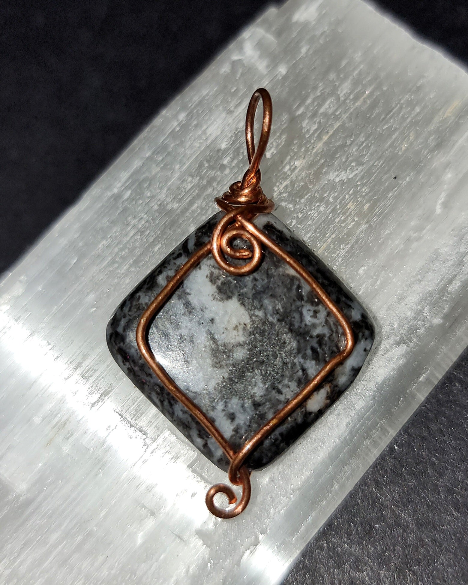 Zebra Jasper Pendant - Wire Wrapped Crystal Necklace for Balance & Grounding