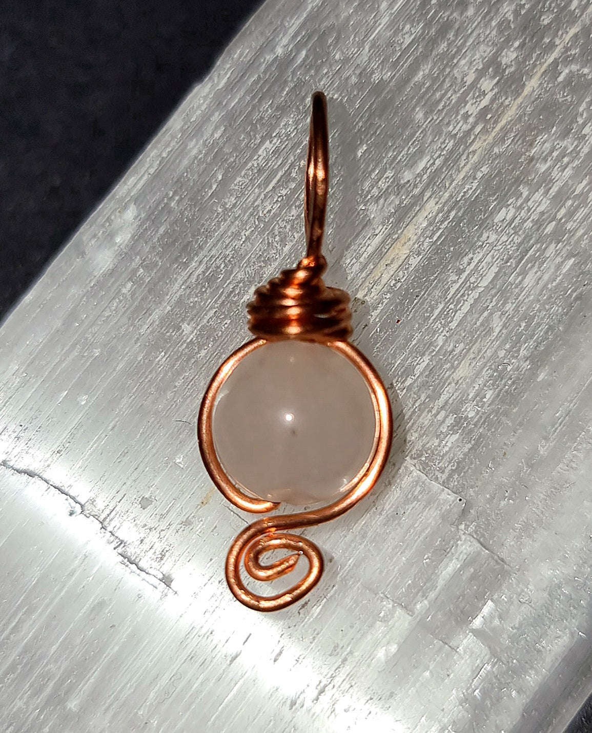 Rose Quartz Pendant - Copper Wire Wrapped Necklace for Love & Heart Healing