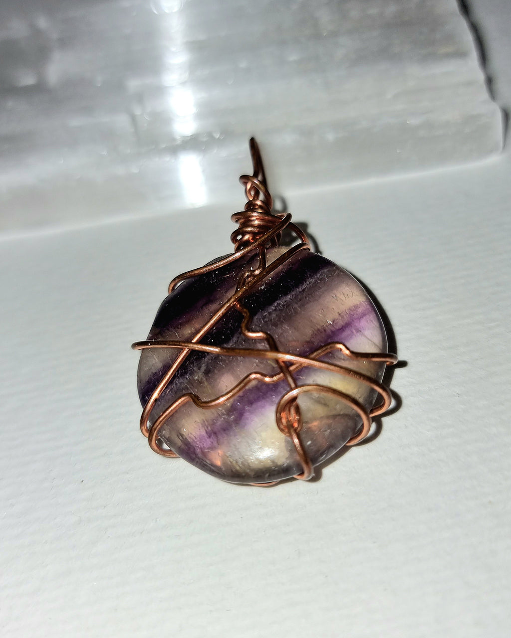 Rainbow Fluorite Wire Wrapped Crystal Pendant