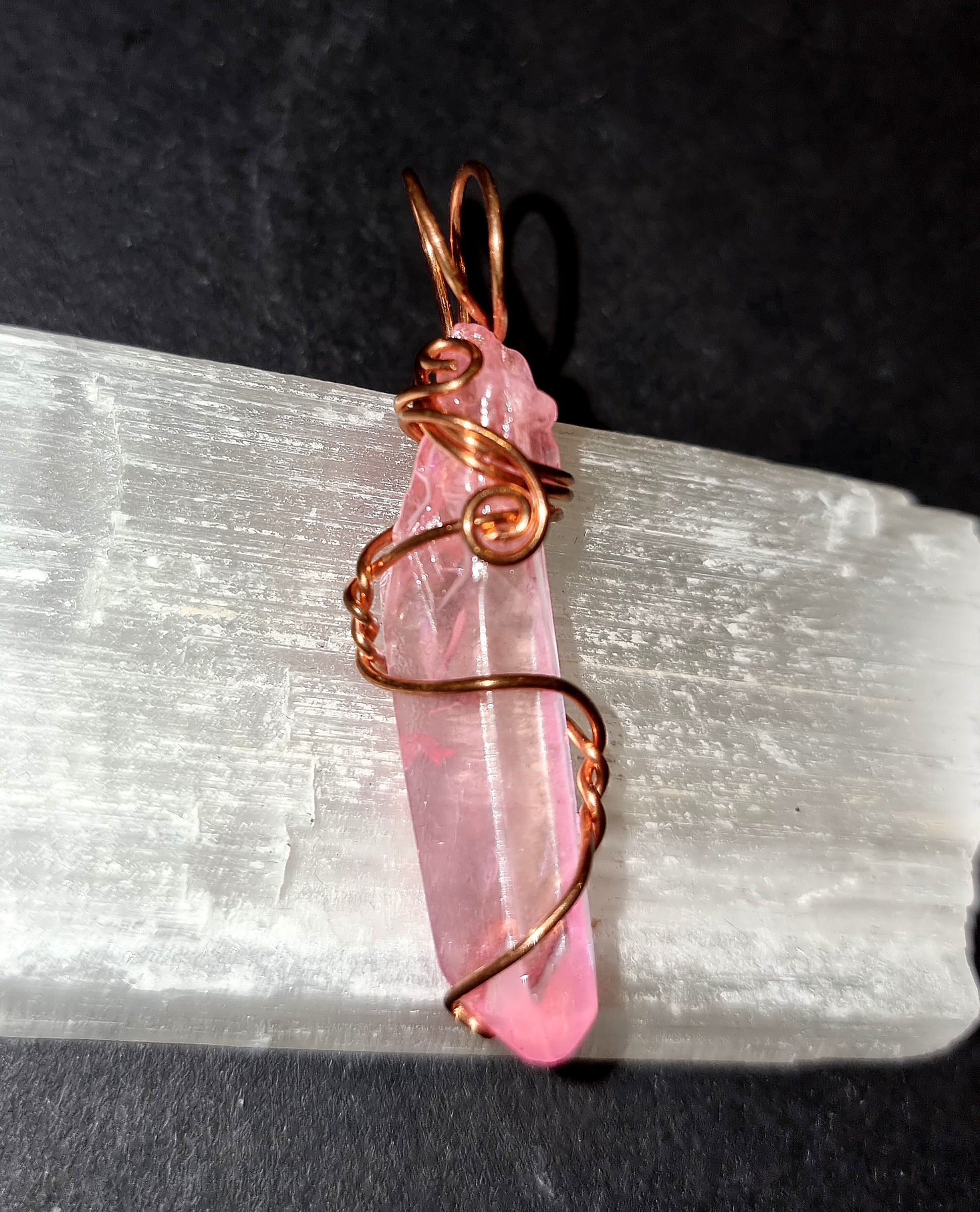 Pink Aura Clear Quartz Point Pendant - Love & Emotional Healing Crystal Jewellery