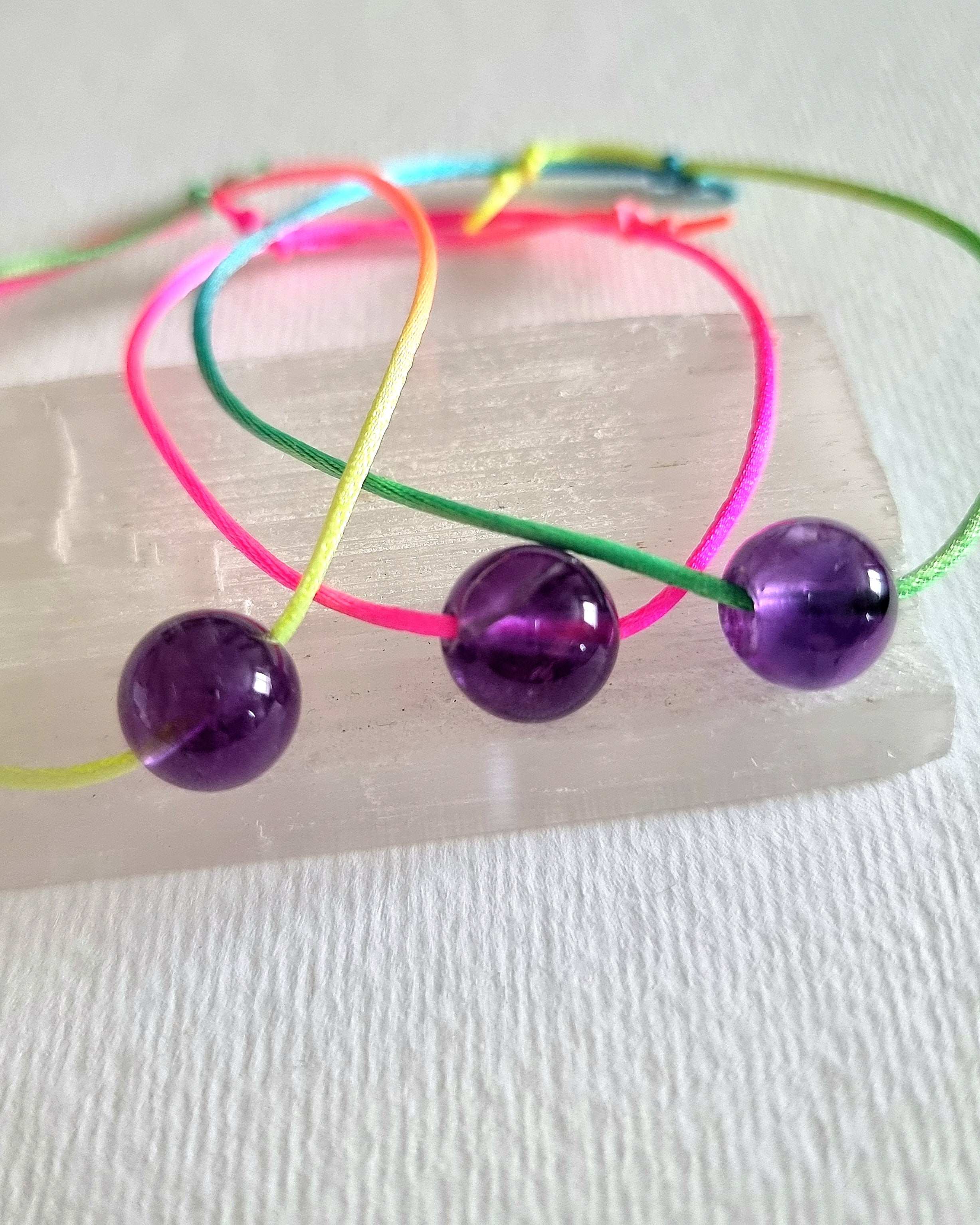 Amethyst Adjustable Rainbow Bracelet - Sleep, Grief & Third Eye Chakra