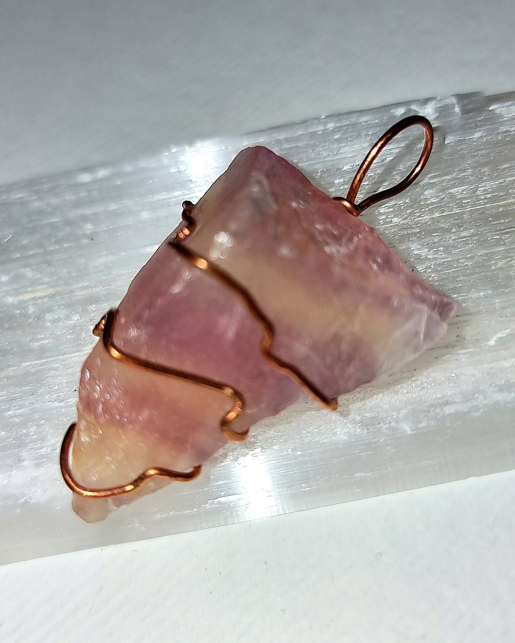 Watermelon Fluorite Rainbow Fluorite Necklace, Wire Wrapped Crystal Pendant Raw Stone