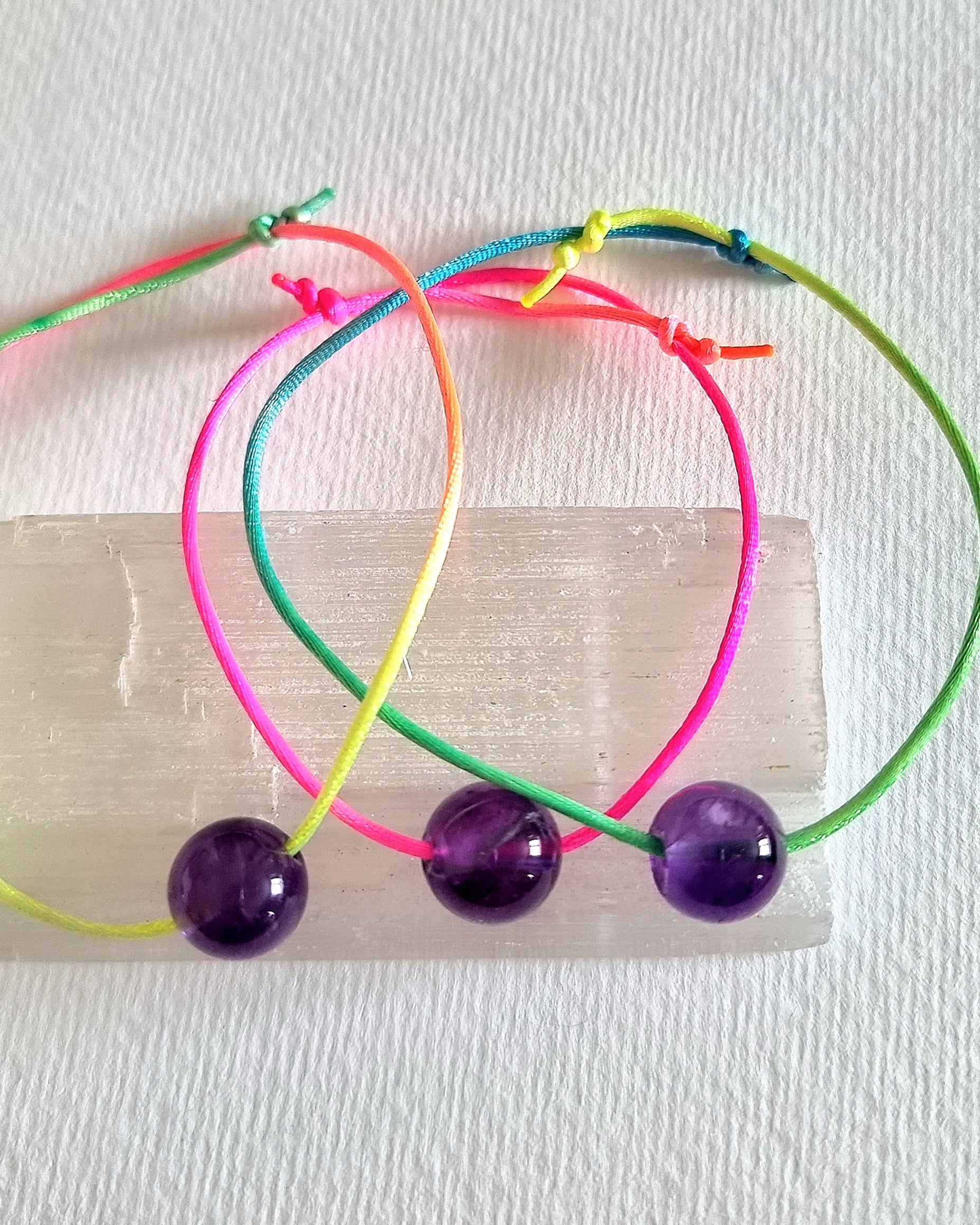 Amethyst Adjustable Rainbow Bracelet - Sleep, Grief & Third Eye Chakra