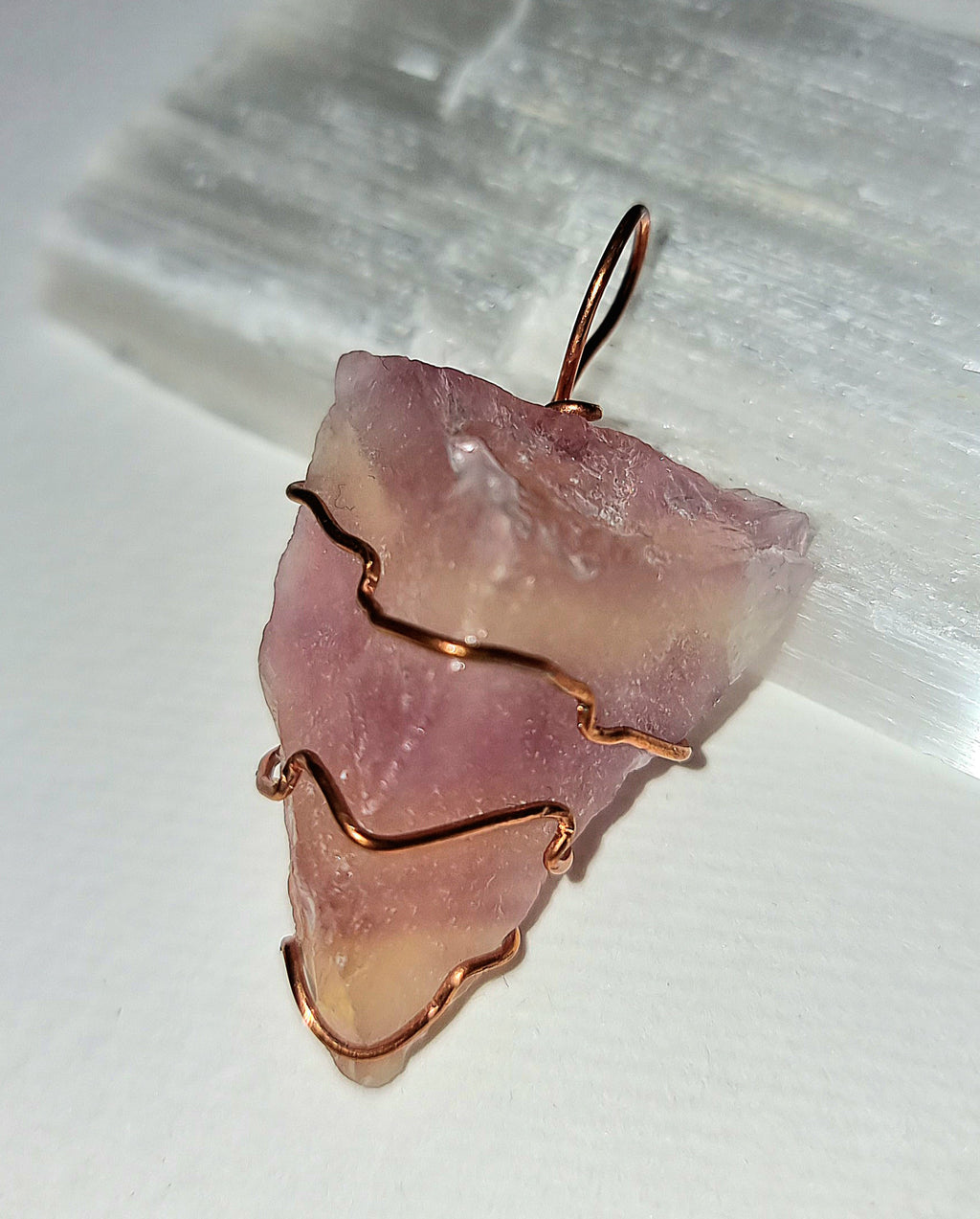 Watermelon Fluorite Rainbow Fluorite Necklace, Wire Wrapped Crystal Pendant Raw Stone