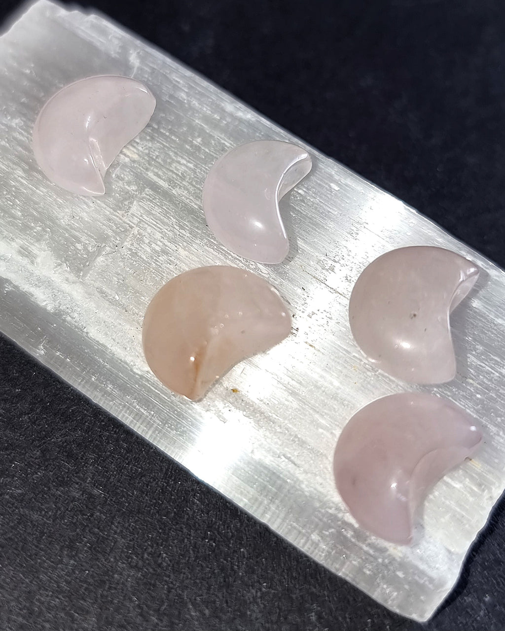 Rose Quartz Crystal Mini Moon - Carved Stone for Self Love, Compassion & Emotional Healing