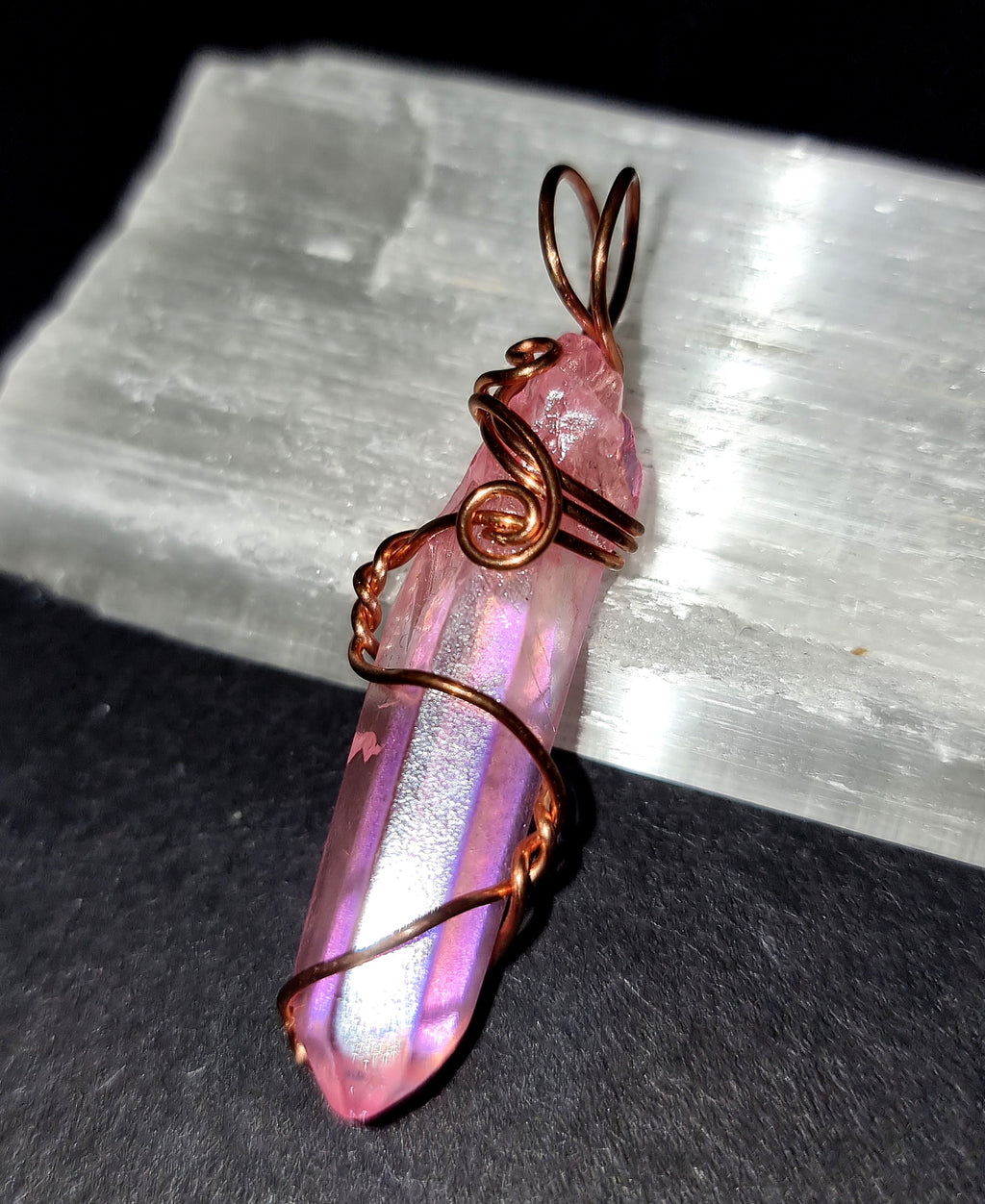 Pink Aura Clear Quartz Point Pendant - Love & Emotional Healing Crystal Jewellery