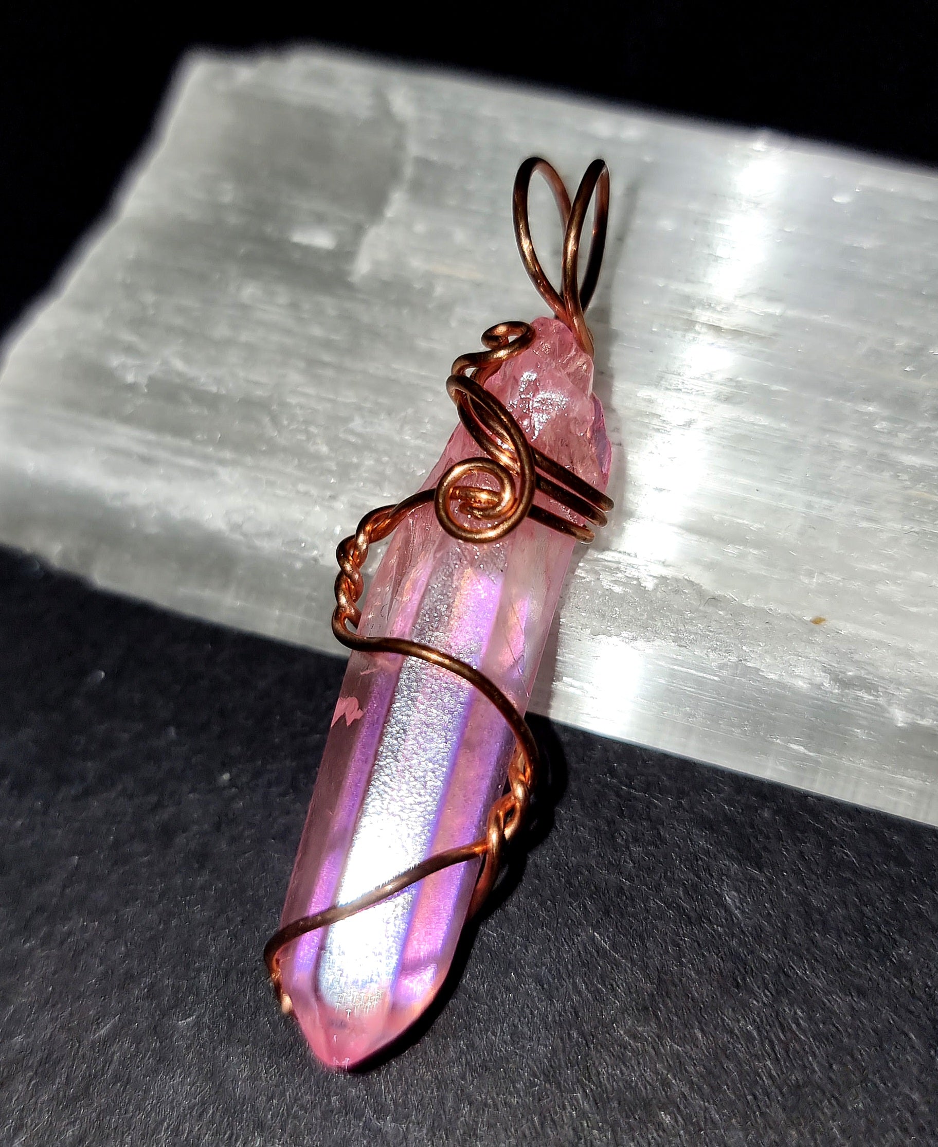 Pink Aura Clear Quartz Point Pendant - Love & Emotional Healing Crystal Jewellery