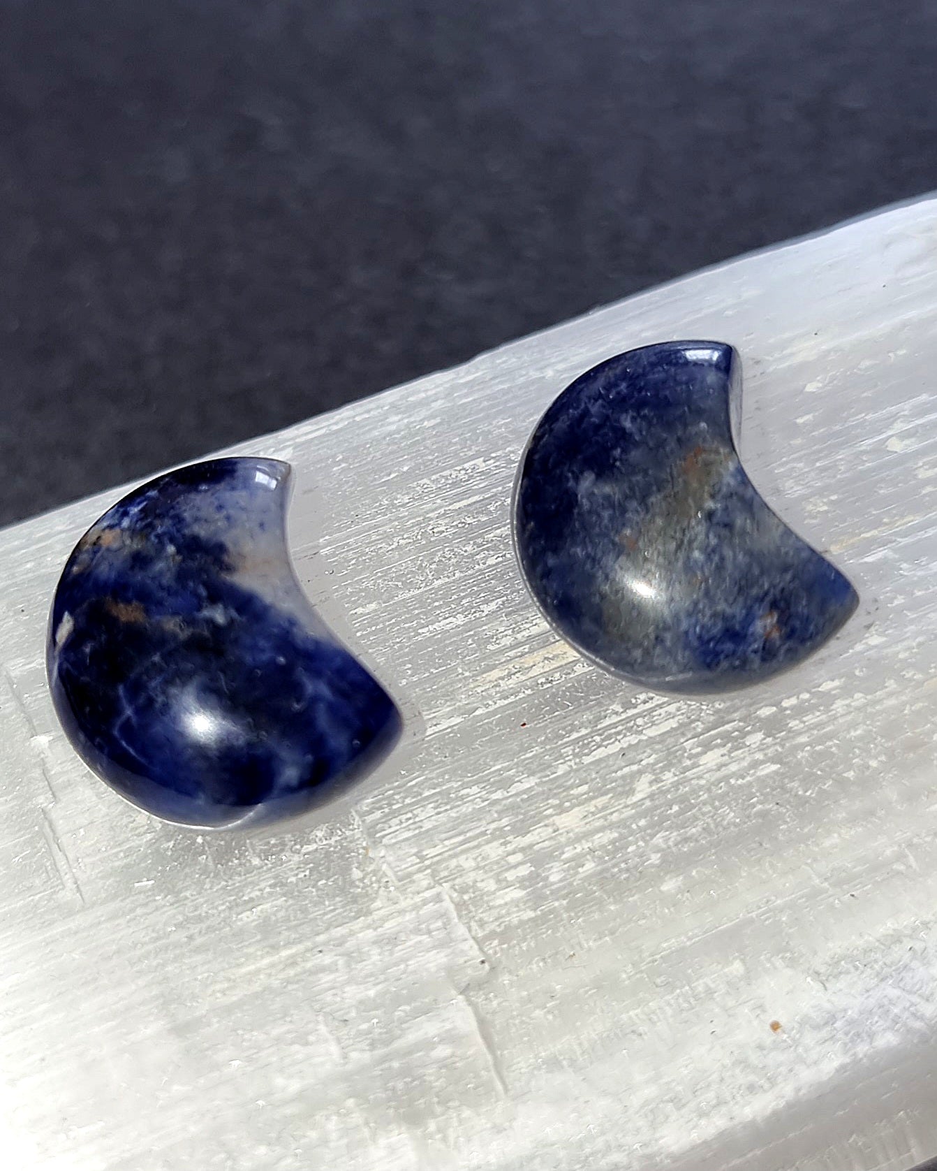 Sodalite Crystal Mini Moon - Carved Stone for Communication, Throat Chakra & Self Expression