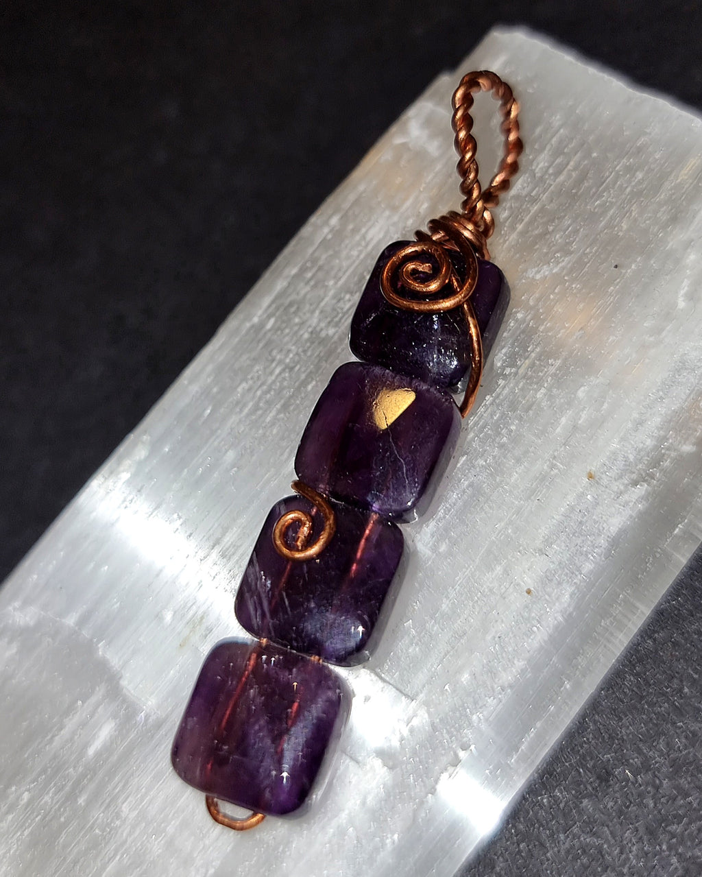 Amethyst Pendant - Copper Wire Wrapped Necklace for Spiritual Protection & Intuition
