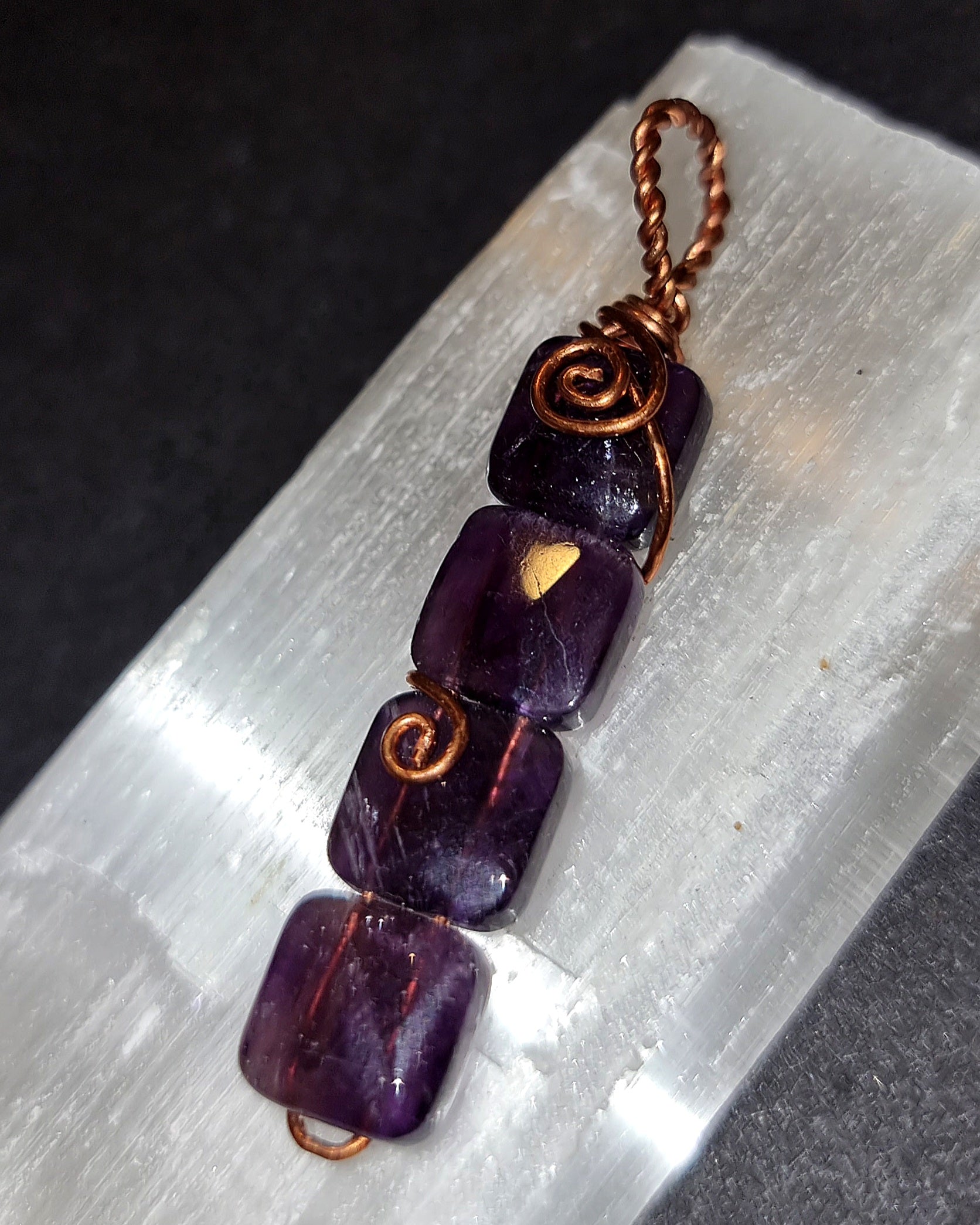 Amethyst Pendant - Copper Wire Wrapped Necklace for Spiritual Protection & Intuition