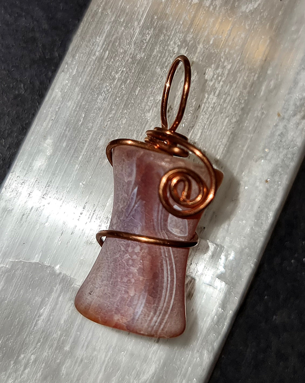 Orange Frosted Agate Pendant - Copper Wire Wrapped Necklace for Creativity & Joy