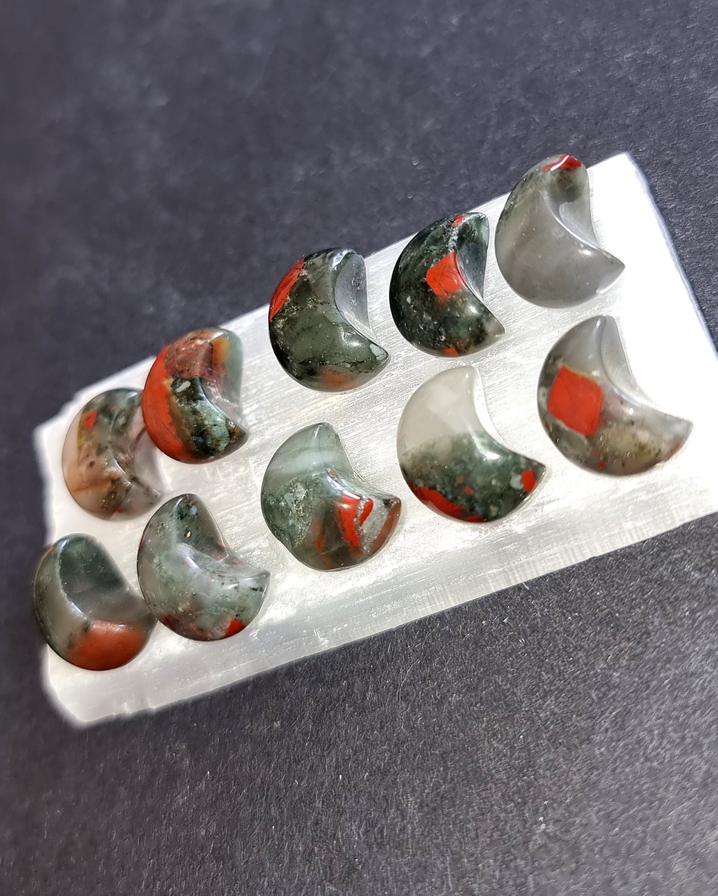 African Bloodstone Crystal Mini Moon - Carved Stone for Emotional Balance, Grounding & Anger Management