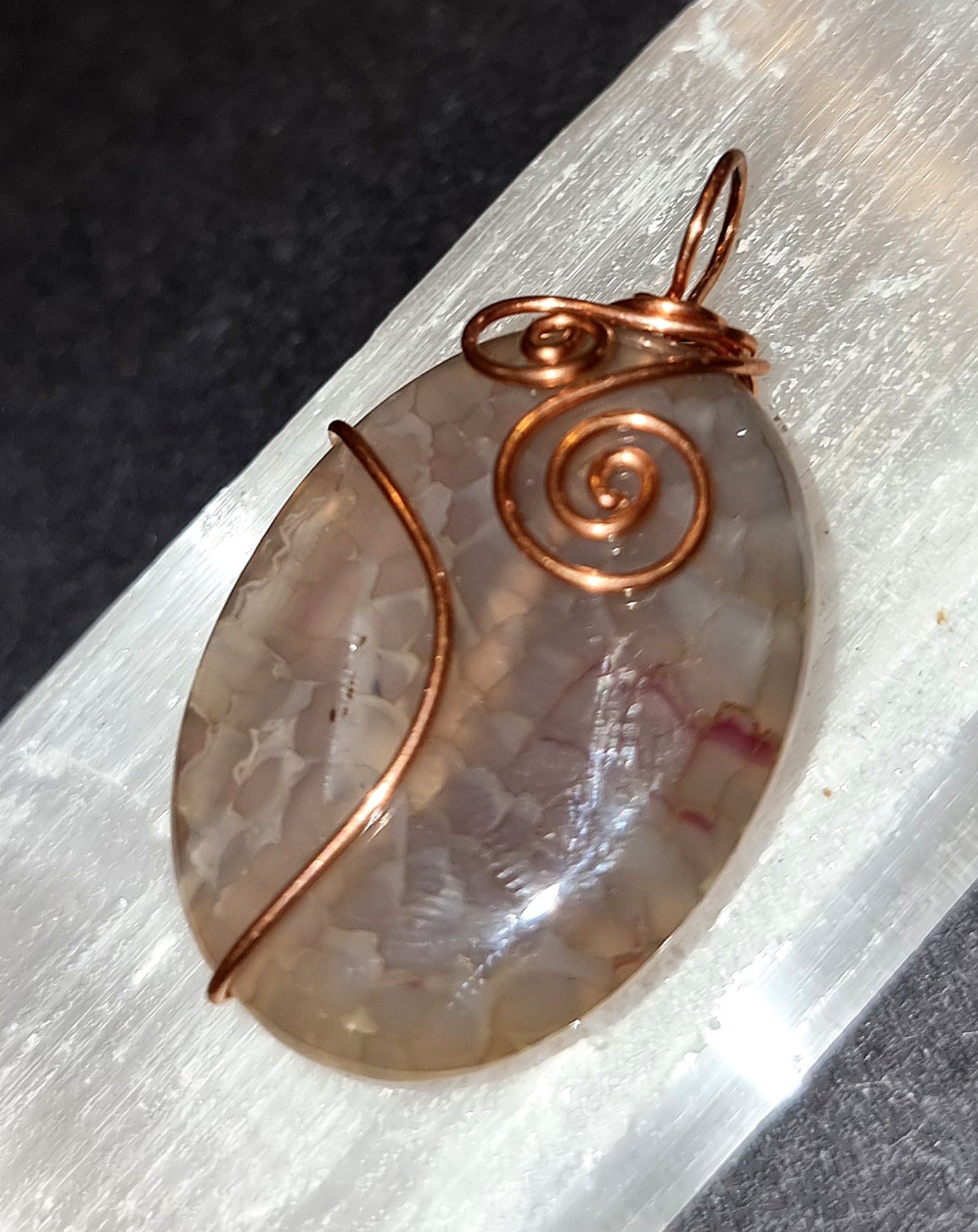 Dragons Vein Agate Pendant - Copper Wire Wrapped Necklace for Strength & Courage