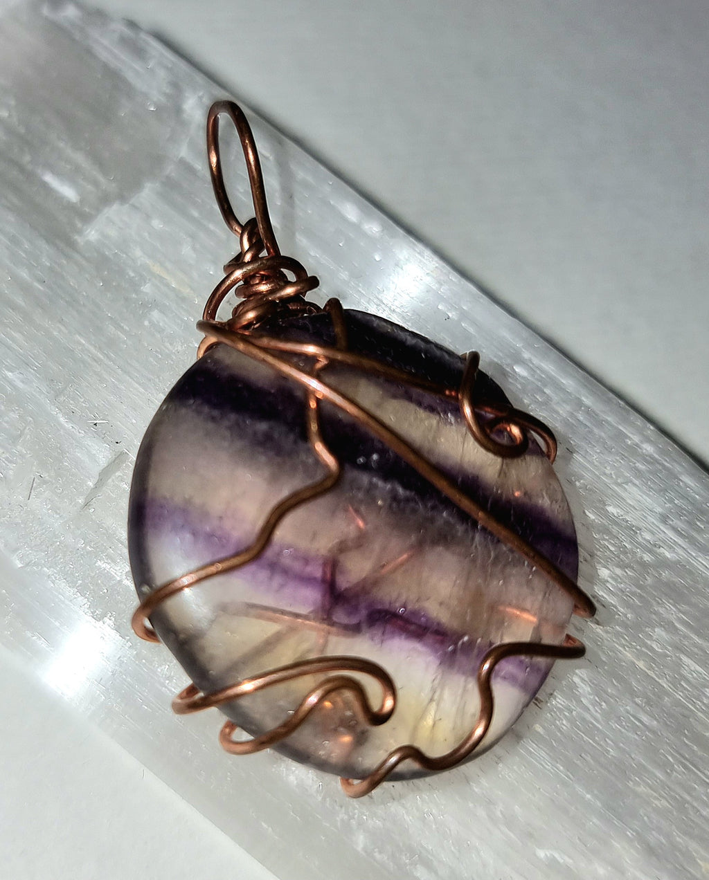Rainbow Fluorite Wire Wrapped Crystal Pendant