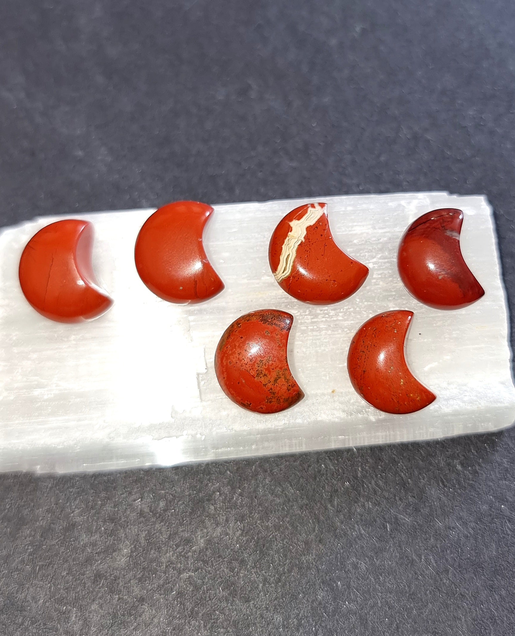 Red Jasper Crystal Mini Moon - Carved Stone for Grounding, Root Chakra & Inner Strength