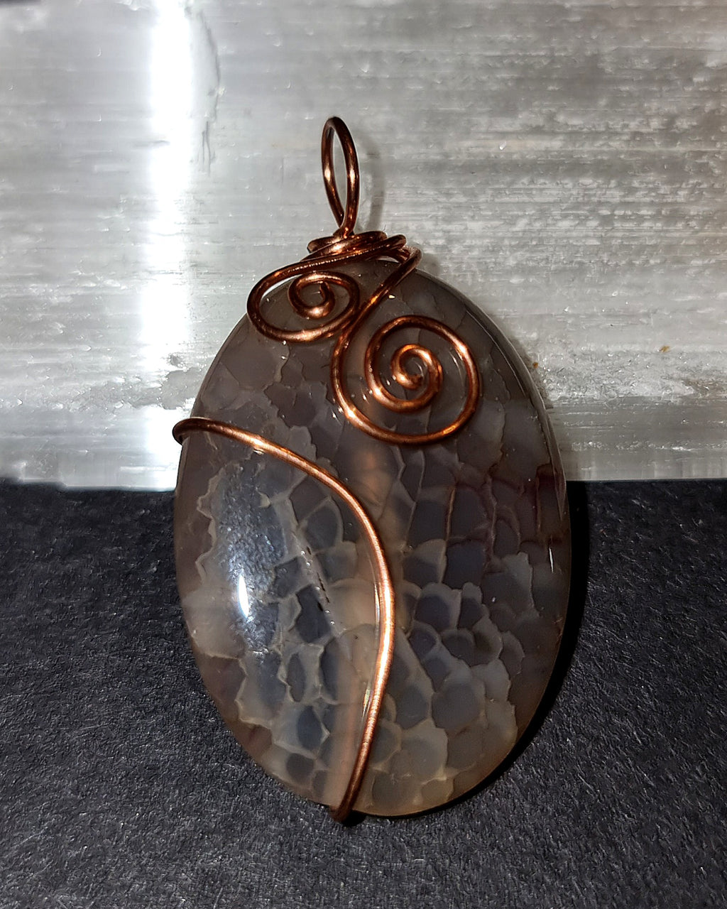 Dragons Vein Agate Pendant - Copper Wire Wrapped Necklace for Strength & Courage