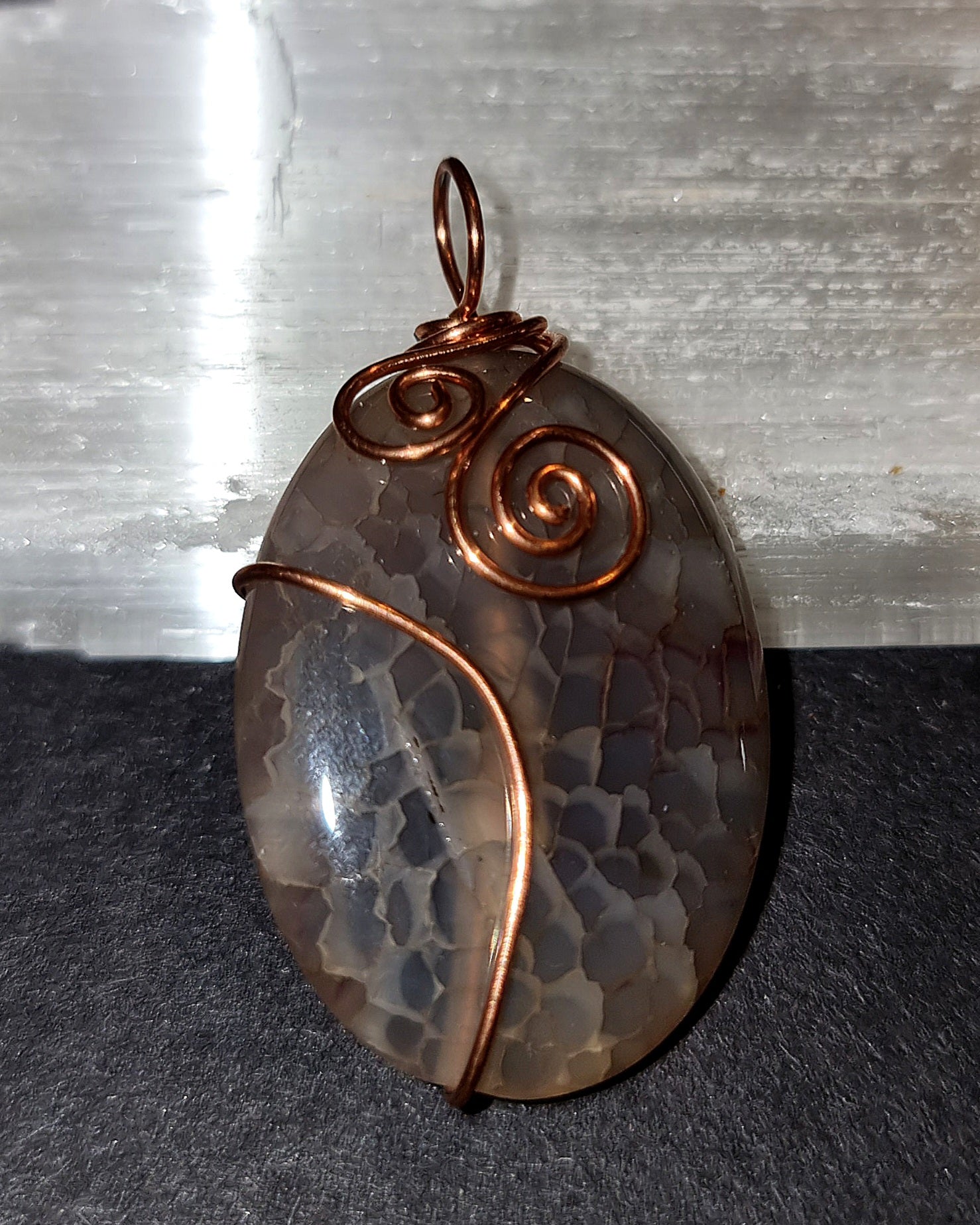 Dragons Vein Agate Pendant - Copper Wire Wrapped Necklace for Strength & Courage