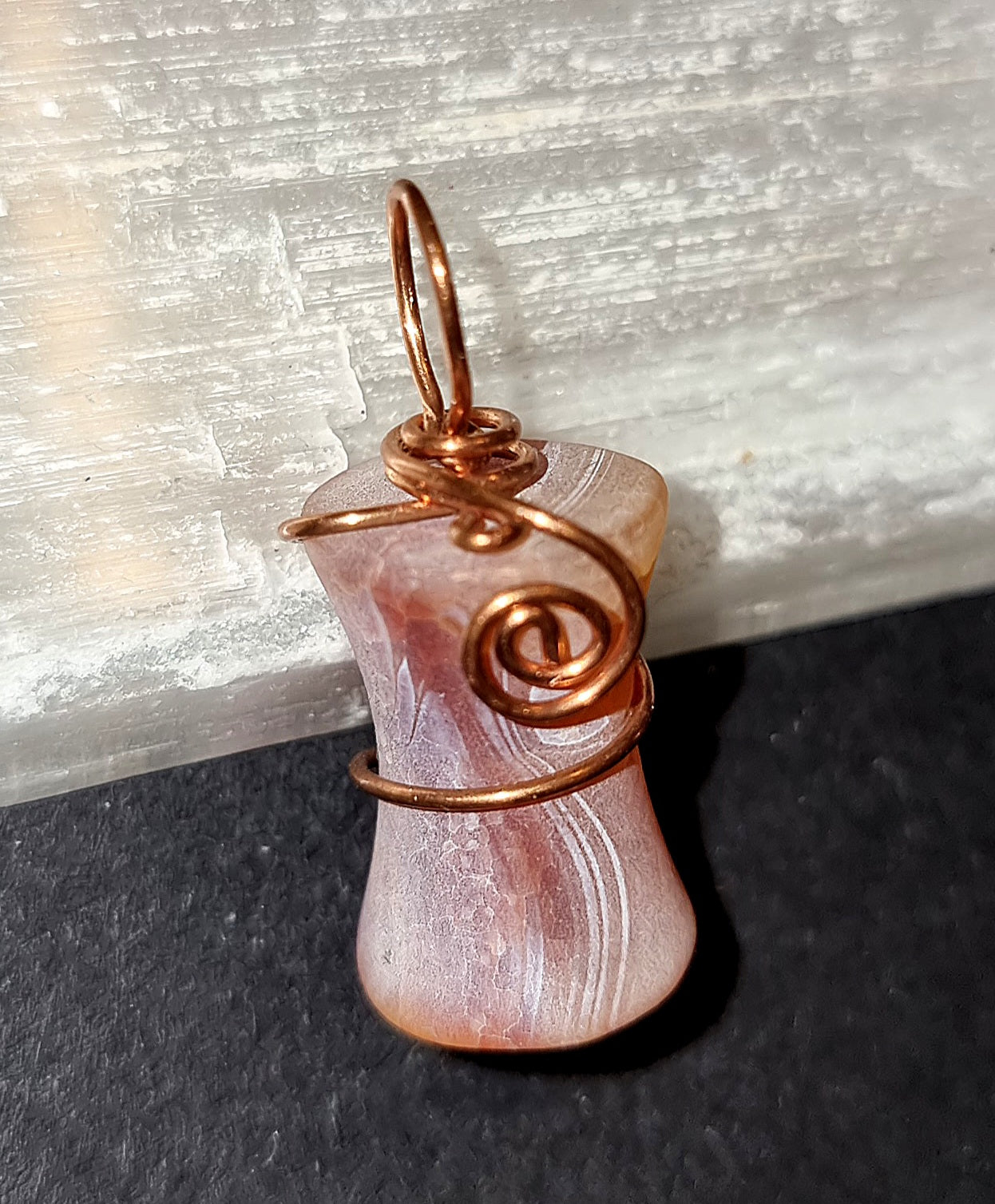 Orange Frosted Agate Pendant - Copper Wire Wrapped Necklace for Creativity & Joy