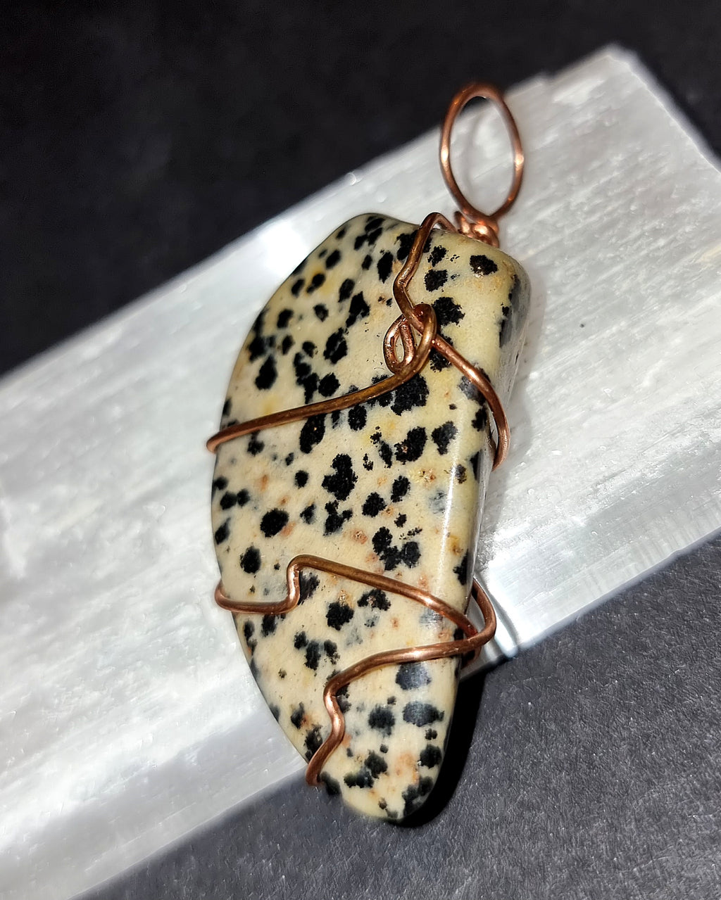 Dalmatian Jasper Wire Wrapped Pendant - Joy & Playfulness Crystal Jewellery