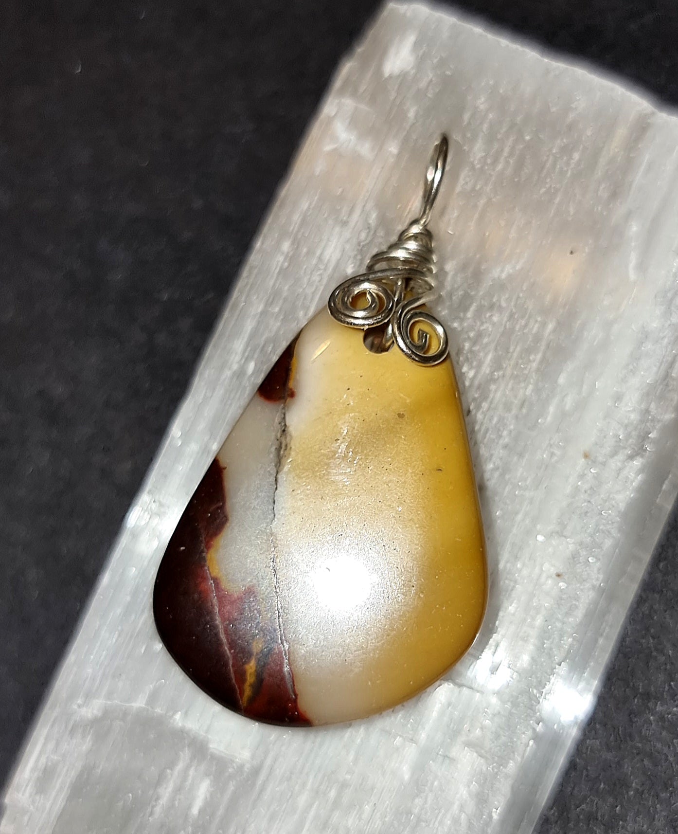 Mookaite Pendant - Silver Plated Wire Wrapped Necklace for Joy & Grounding