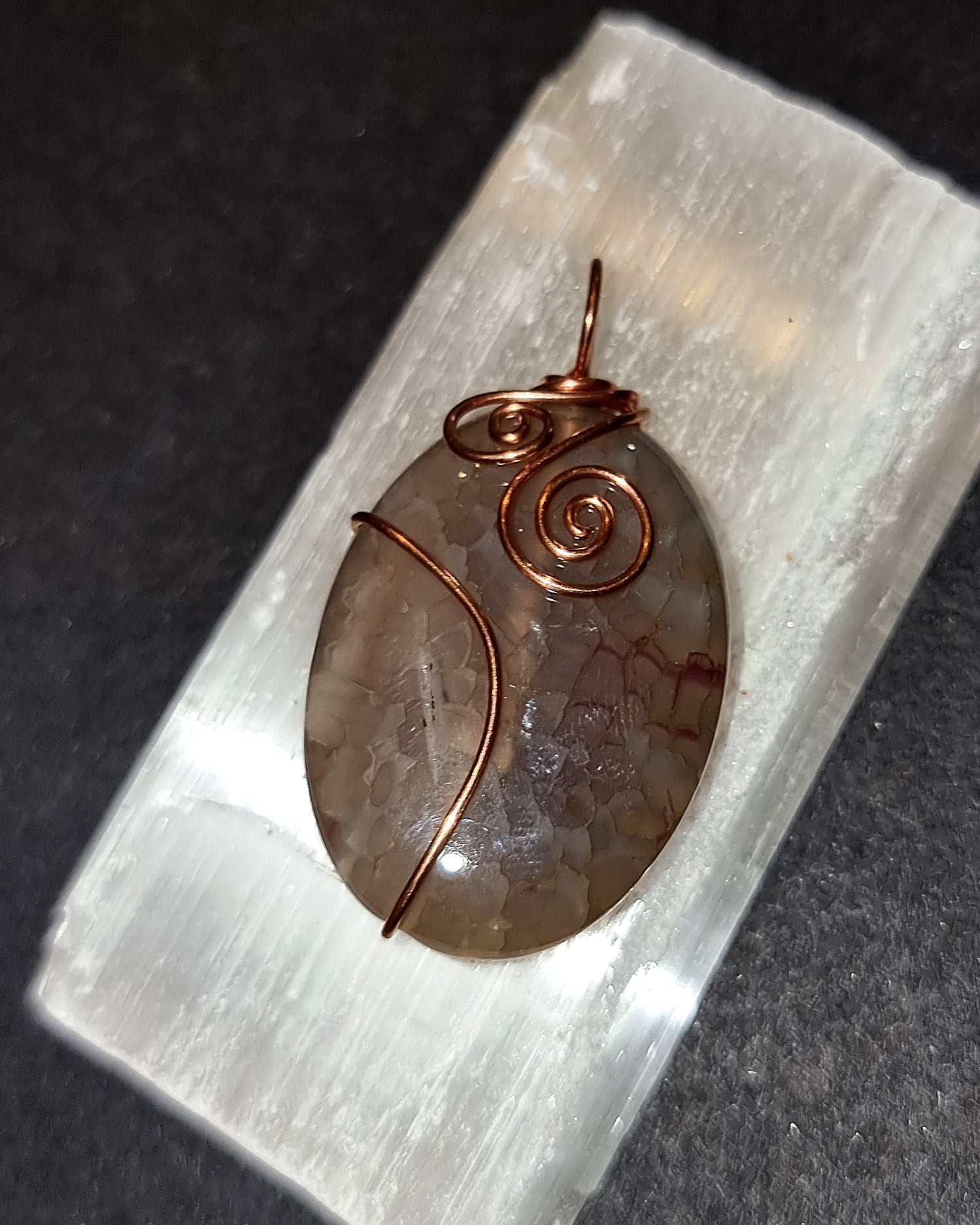 Dragons Vein Agate Pendant - Copper Wire Wrapped Necklace for Strength & Courage