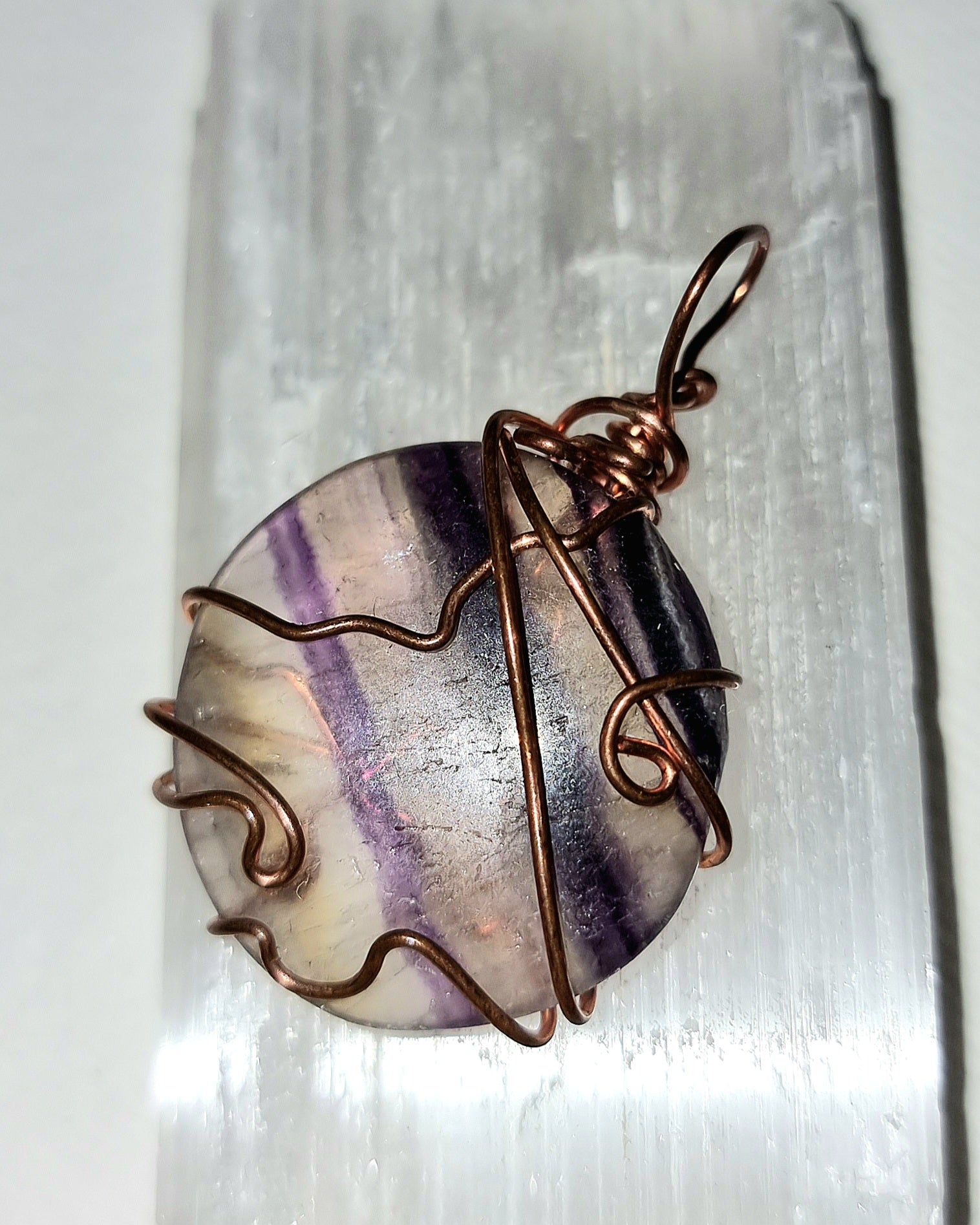 Rainbow Fluorite Wire Wrapped Crystal Pendant