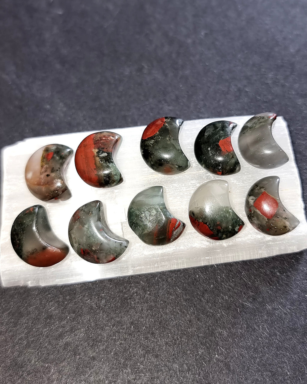 African Bloodstone Crystal Mini Moon - Carved Stone for Emotional Balance, Grounding & Anger Management