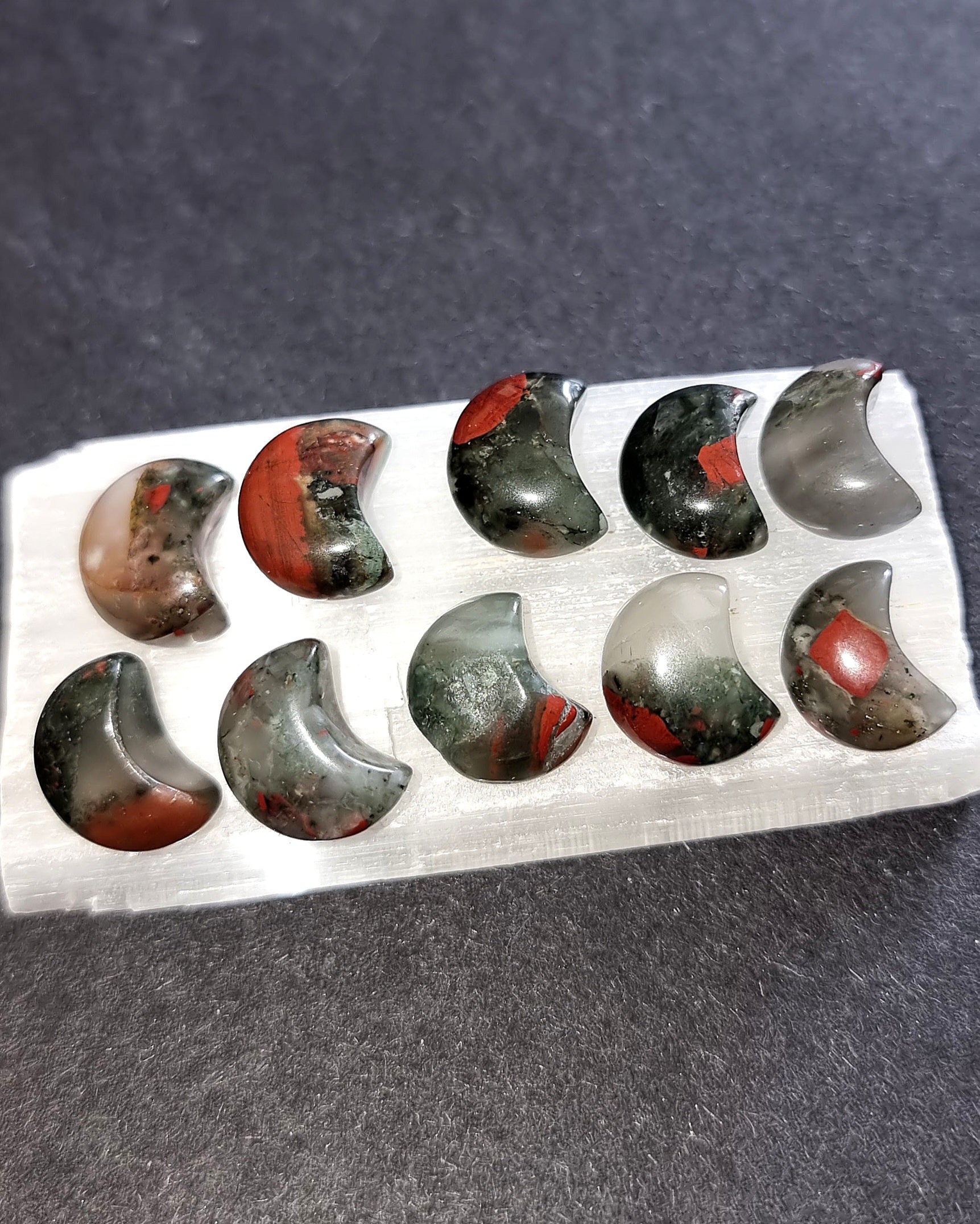 African Bloodstone Crystal Mini Moon - Carved Stone for Emotional Balance, Grounding & Anger Management