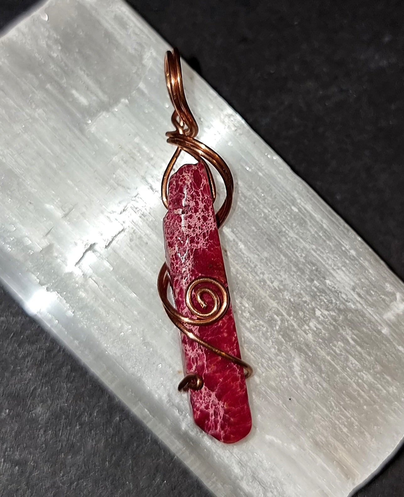 Fuchsia Imperial Jasper Wire Wrapped Pendant - Confidence & Emotional Balance Crystal Jewellery