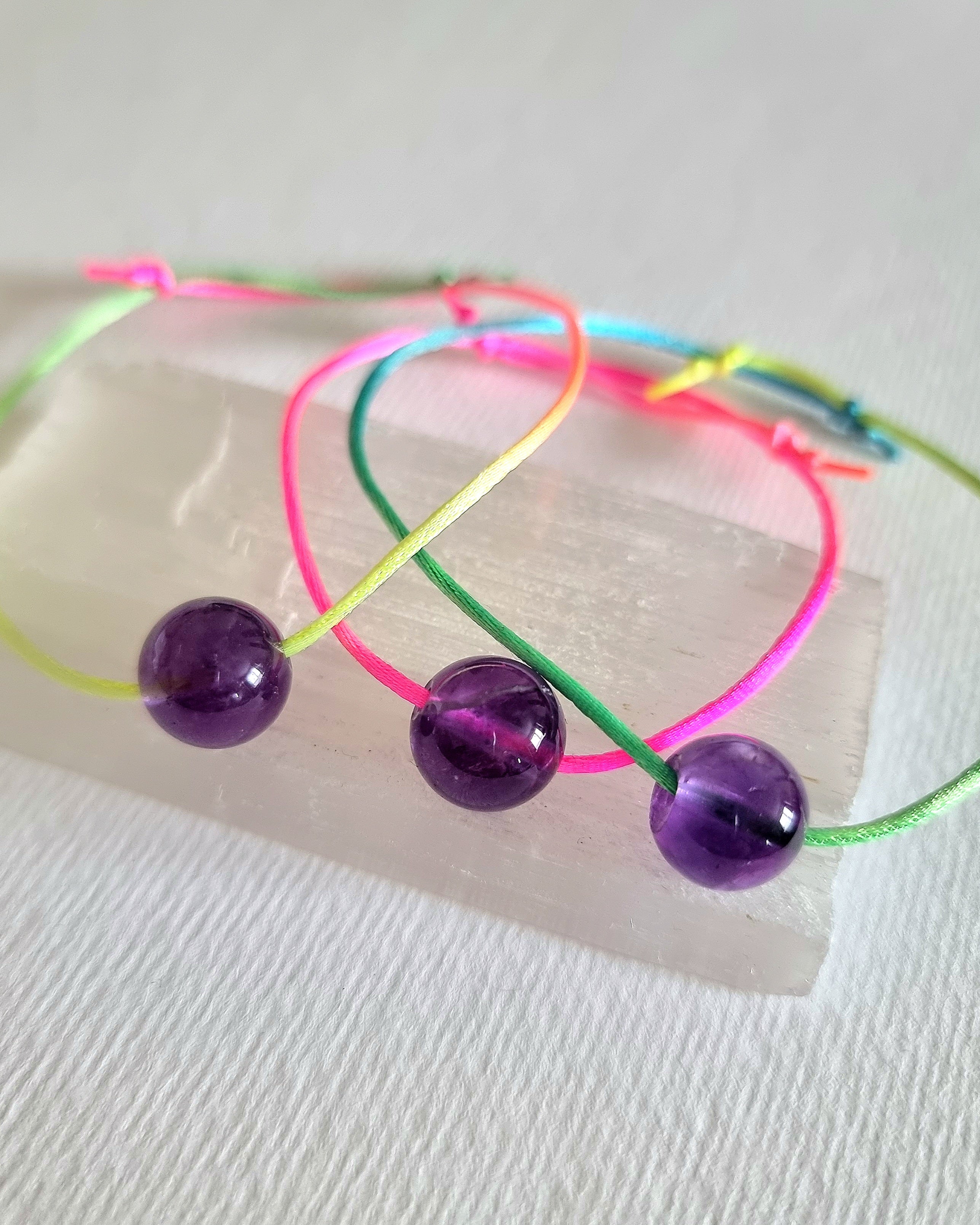 Amethyst Adjustable Rainbow Bracelet - Sleep, Grief & Third Eye Chakra