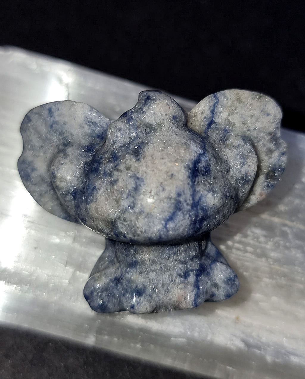 "Blue Aventurine Stitch carved crystal showing natural blue colour and smooth texture"