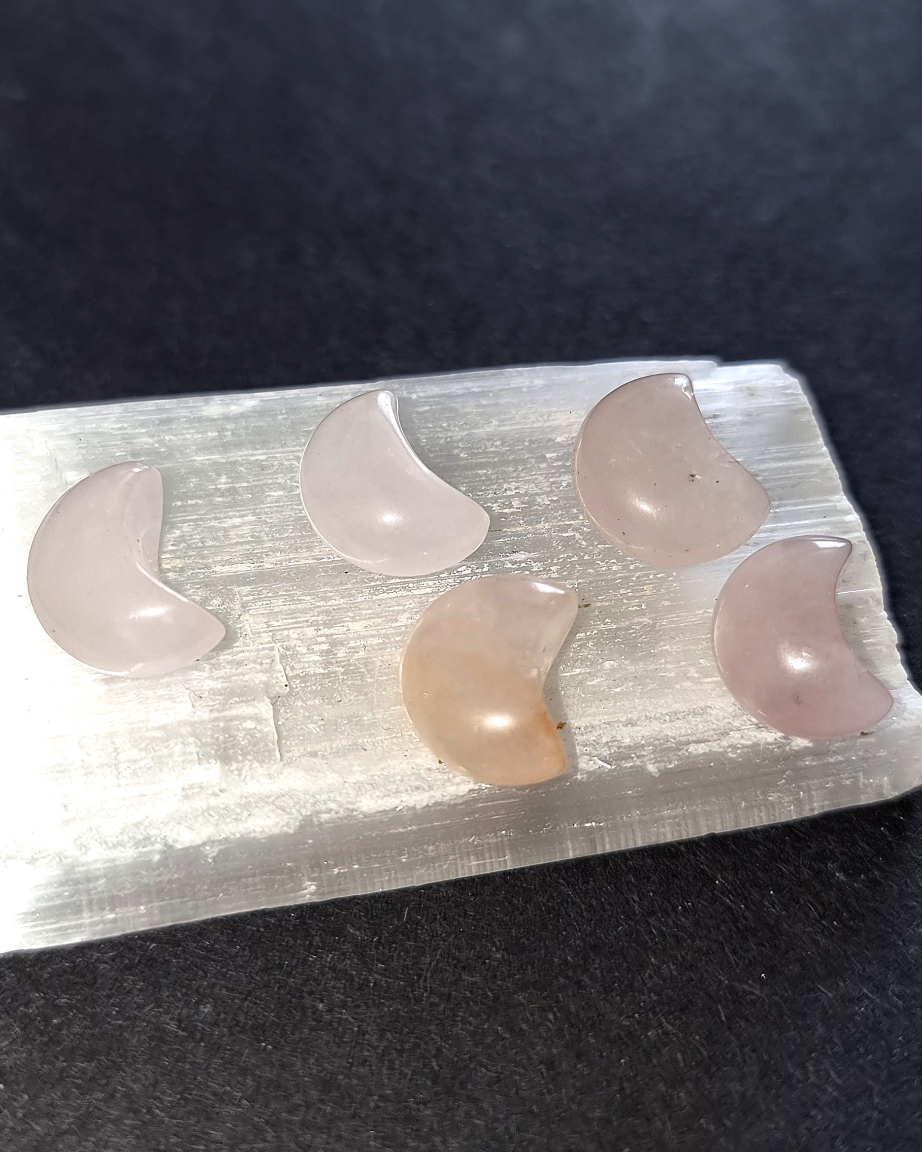 Rose Quartz Crystal Mini Moon - Carved Stone for Self Love, Compassion & Emotional Healing