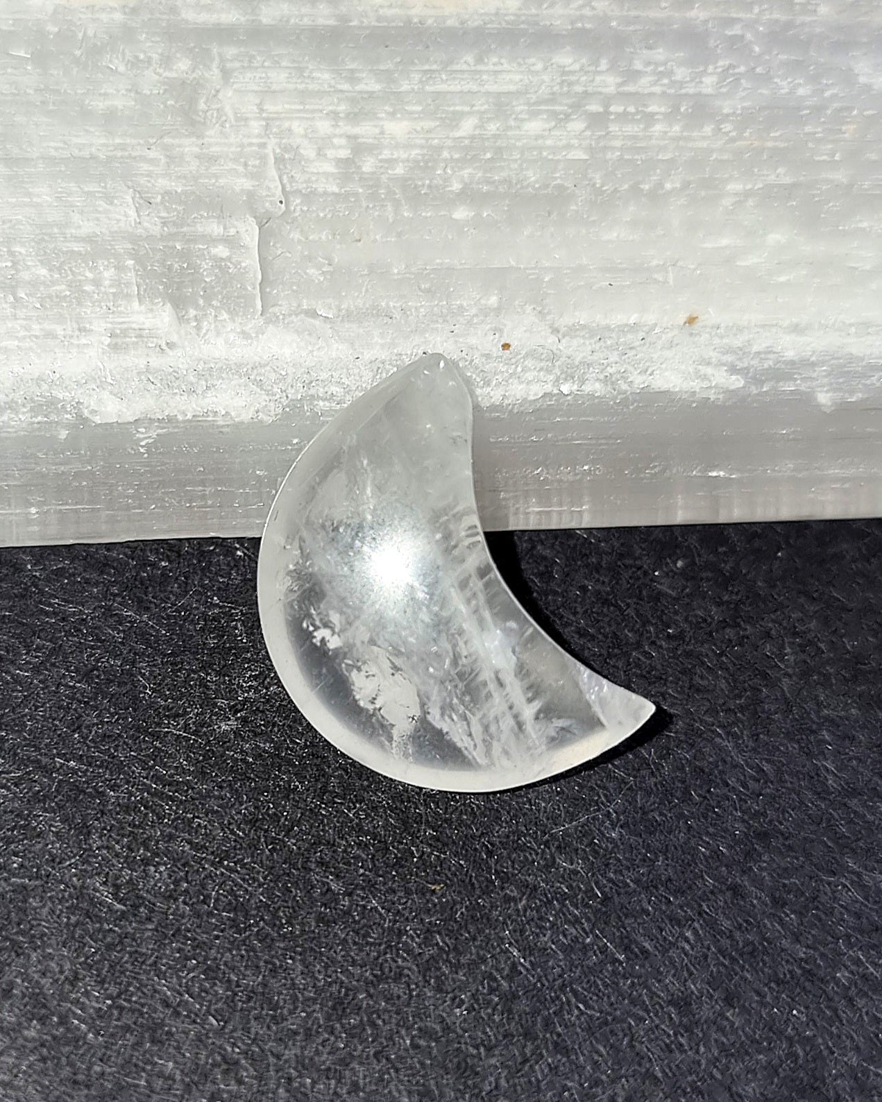 Clear Quartz Crystal Mini Moon - Carved Stone for Healing, Clarity & Amplification
